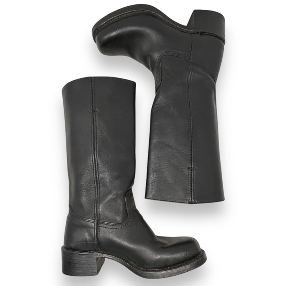 FRYE Campus Leather Stacked Heel Riding Boots Black 9.5 Women’s - Picture 8 of 13